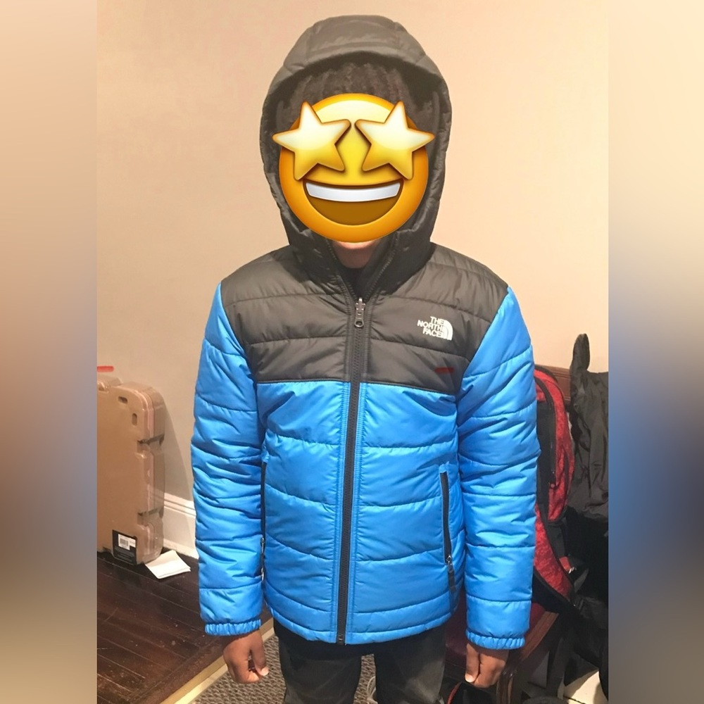 The North Face Black/Blue reversible Mount Chimbo Hooded Jacket Sz M (10-12)